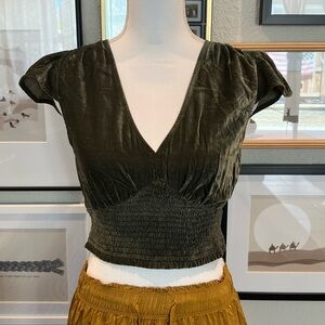 Aerie-Crushed Velvet Crop Top Ruche Waist Flutter Sleeves-S-NWT